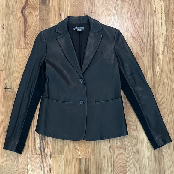 Vince Black Soft Leather 2 Button Blazer Size 2 - Picture 1 of 4